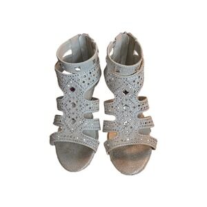 Dufannie Girls Heel Shoes Size 1 Silver With Rhinestones